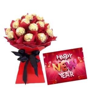 Ferrero Rocher Bouquet With New Year Greeting Card